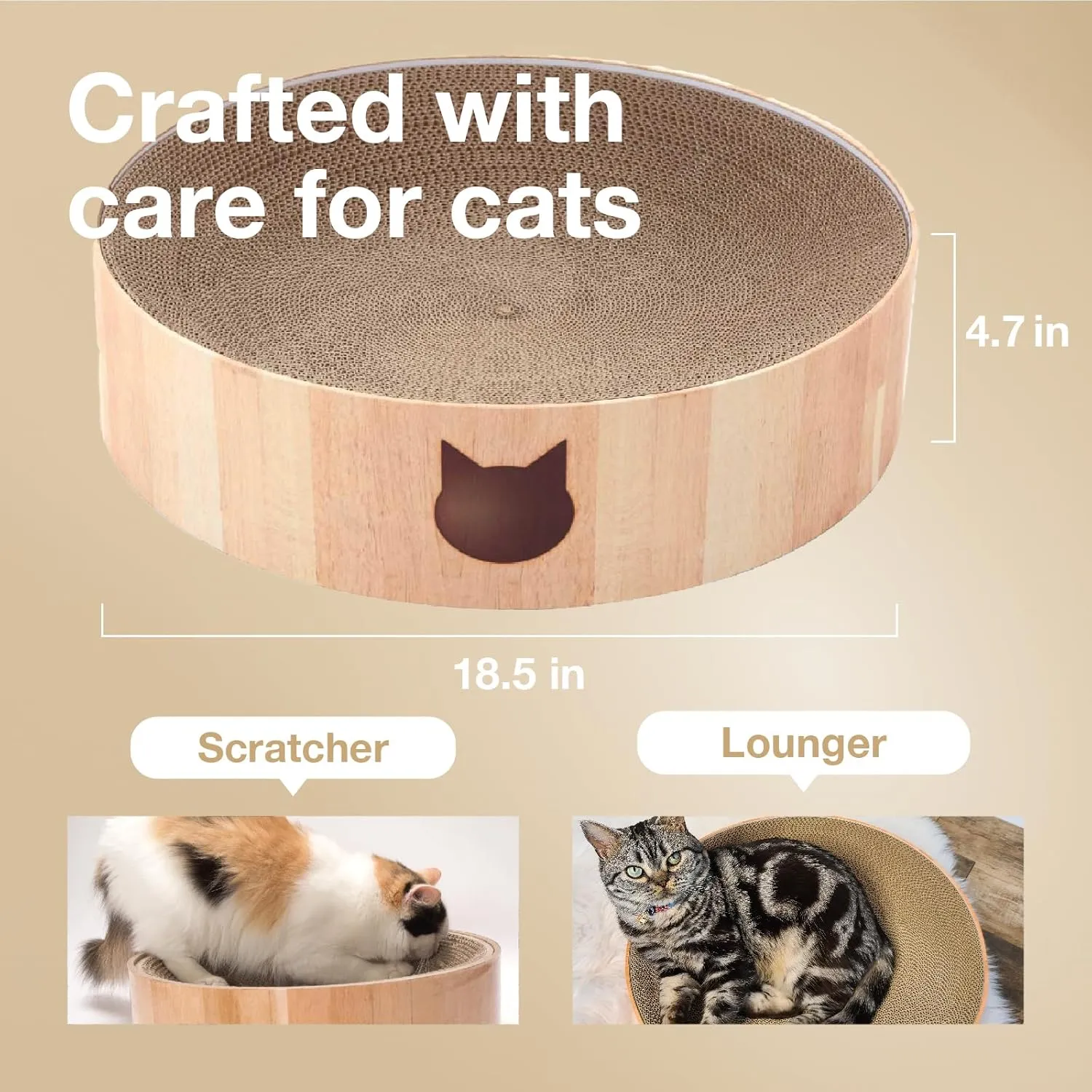 Necoichi Cat Scratcher Bowl for Indoor Cats - Cat Scratching Lounger with Reversible Usability and Extra Comfort for Lounge, Cardboard Bed Couch / (XL, Oak)