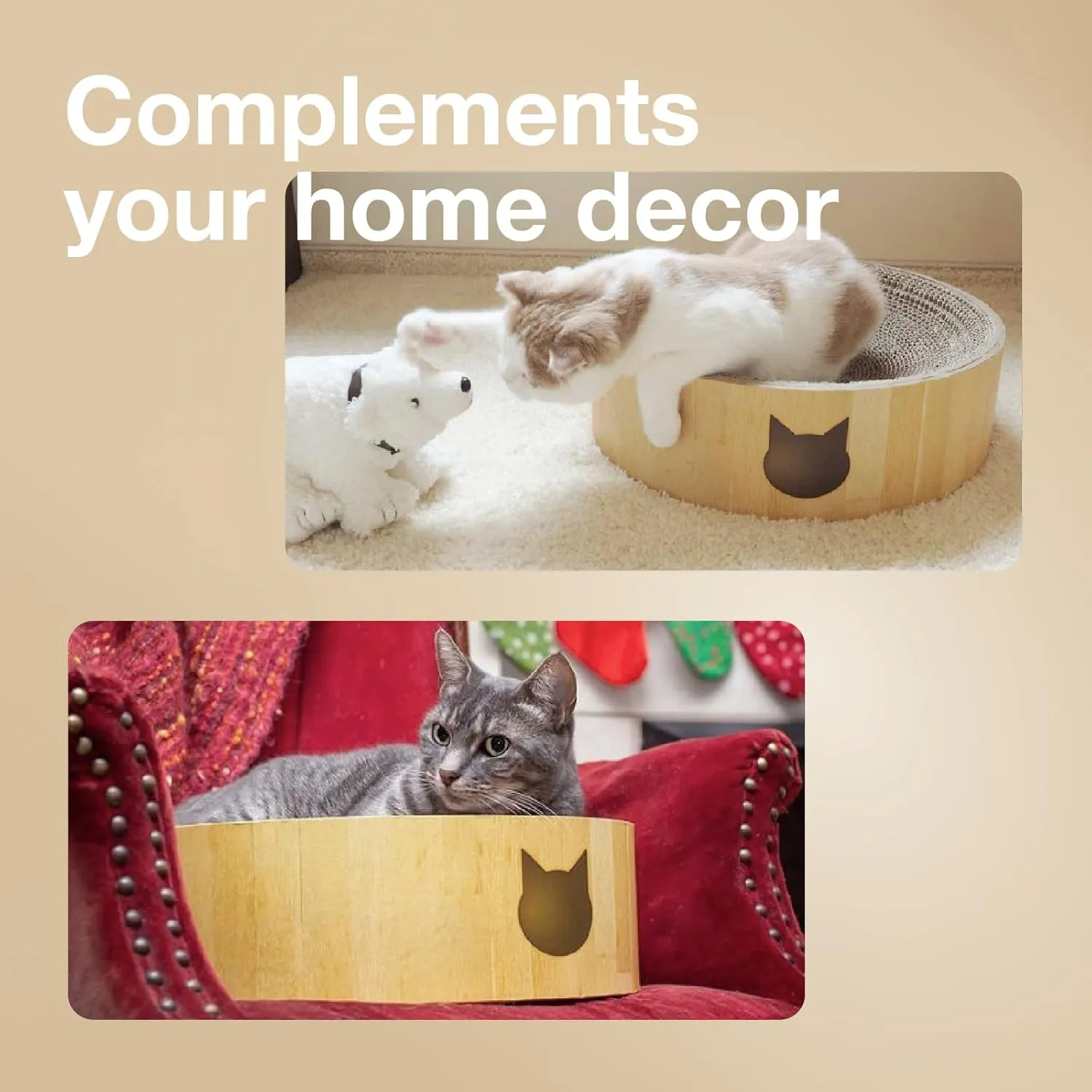 Necoichi Cat Scratcher Bowl for Indoor Cats - Cat Scratching Lounger with Reversible Usability and Extra Comfort for Lounge, Cardboard Bed Couch / (XL, Oak)