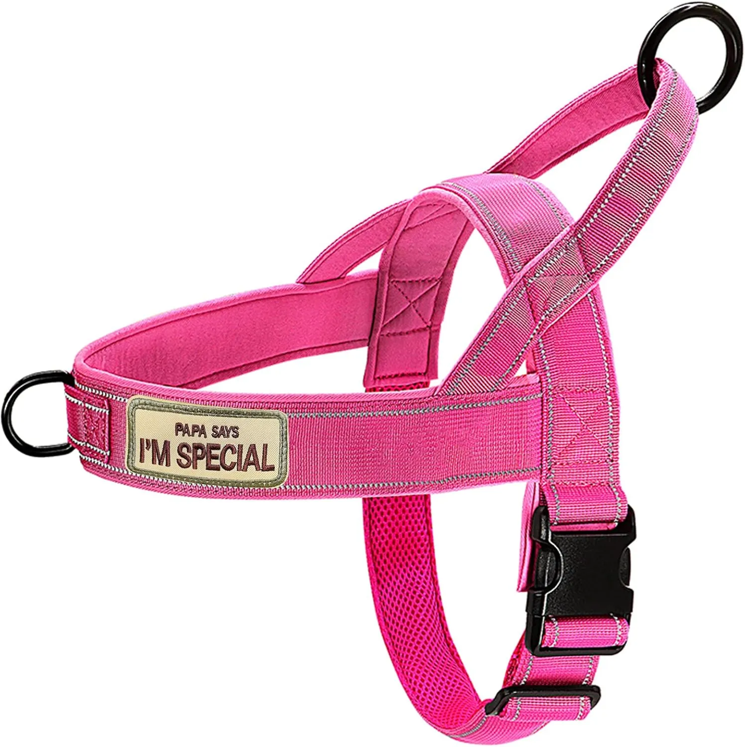 No Pull Dog Harness - Medium/Large, Reflective, Adjustable, Pink