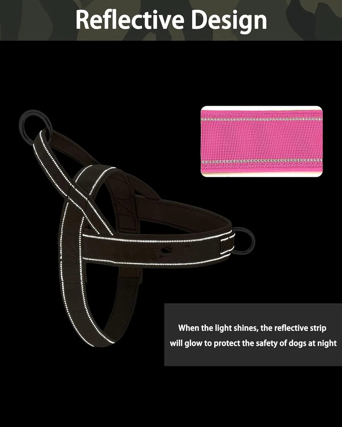 No Pull Dog Harness - Medium/Large, Reflective, Adjustable, Pink