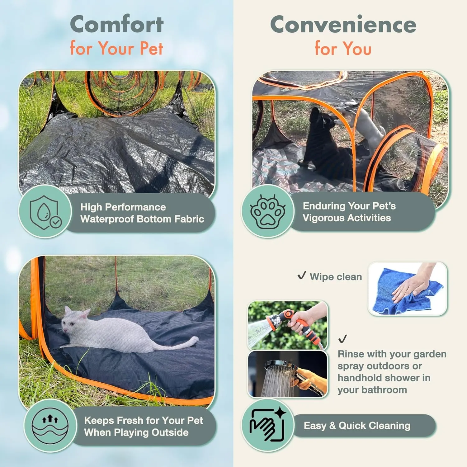 Outdoor Indoor Cat Tent Playpen Hexagon & Tower, Easy Assembly Pop-Up Pet Toy, Portable Foldable Soft Enclosure for Kitty Puppy Rabbit Small Animals, Collapsible Expandable Pen for Customizable Mazes