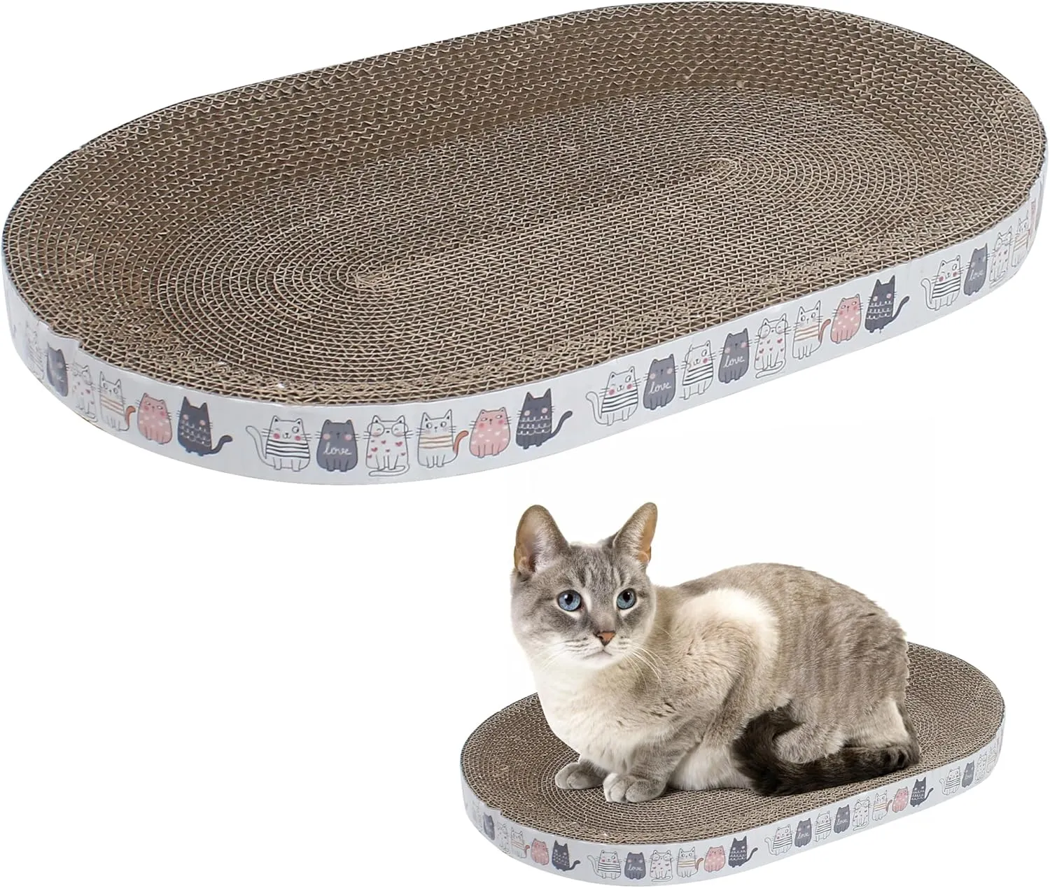 Oval Cat Scratcher Bed 17x11 inches Scratching Cardboard Bowl Cute Shaped Lounge Boxes Durable High-Density Provides Firm Cozy Corrugated Resting Play Place Indoor for Medium to Large Breeds