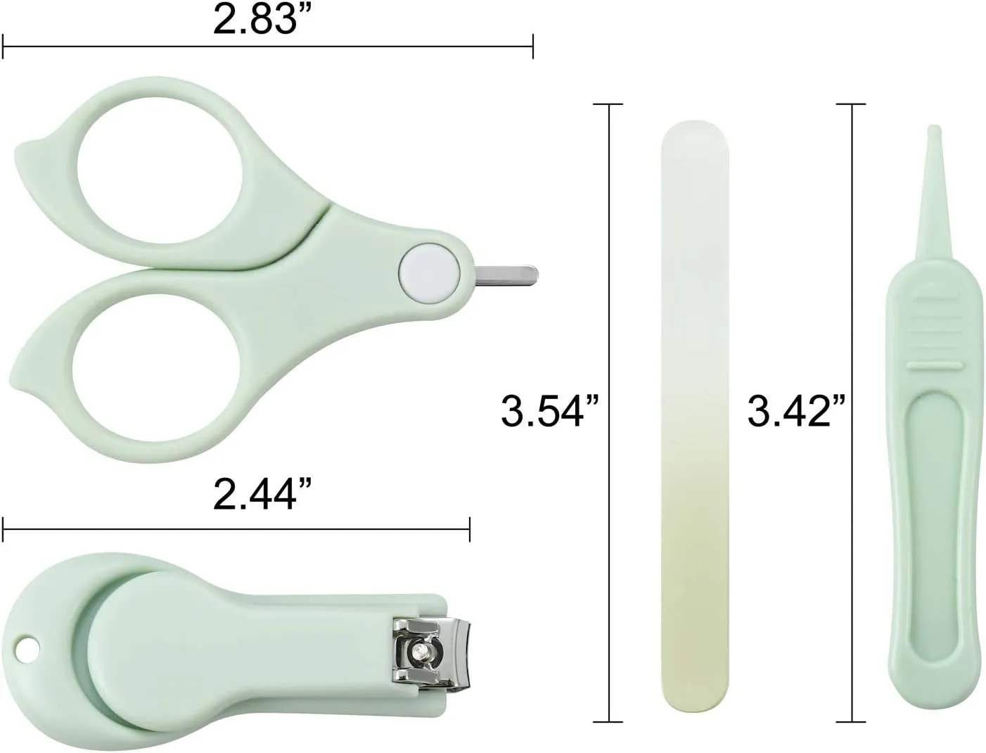 Pandaear Baby Nail Manicure Pedicure Grooming Care Kit (4 Pack)| Clippers Scissors File Tweezers | Newborn Infant Toddler Kids|1 Months plus (Green)
