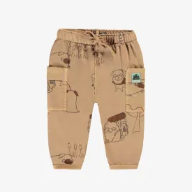 Pantalon coupe décontractée brun pâle avec motif de chiens, bébé || Relaxed fit light brown pants with dog print, baby