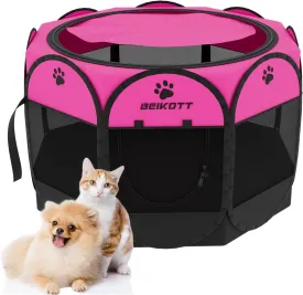 Pet Playpen, Foldable Dog Playpens, Portable Exercise Kennel Tent for Puppies/Dogs/Cats/Rabbits, Dog Play Tent with Removable Mesh Shade Cover for Travel Indoor Outdoor Using