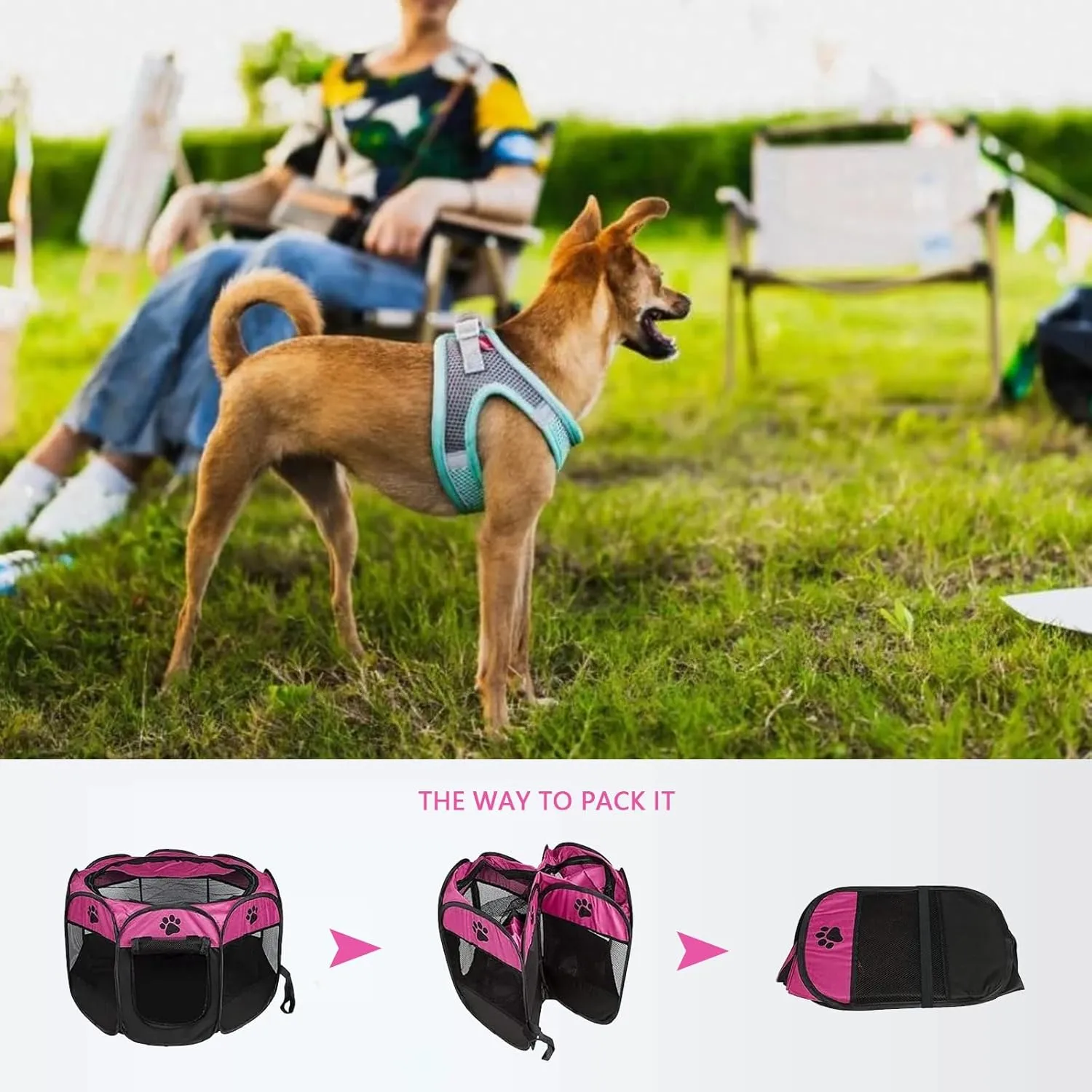 Pet Playpen, Foldable Dog Playpens, Portable Exercise Kennel Tent for Puppies/Dogs/Cats/Rabbits, Dog Play Tent with Removable Mesh Shade Cover for Travel Indoor Outdoor Using