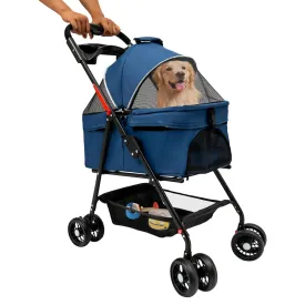 Pet Stroller for Dog and Cat, Portable Dog Cat Stroller Detachable Pet Travel Carrier and Car Seat for Up to 44.09lbs Small Medium Dogs Cats, Collapsible Pet Stroller with 4 Wheels(Blue)