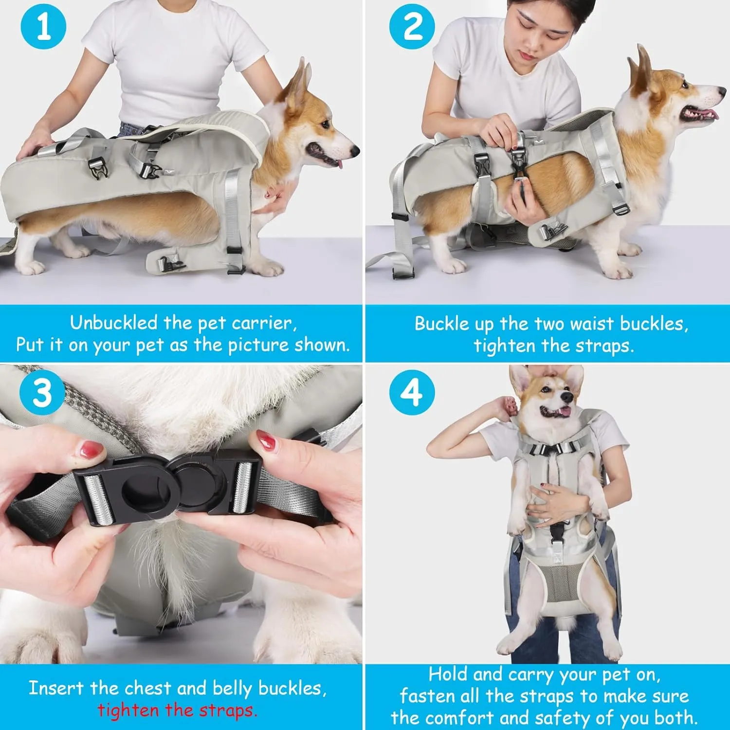 PetBonus Pet Front Dog Carrier Backpacks, Adjustable Pet Backpack, Legs Out Easy-fit Puppy Chest Carrier for Medium Small Dogs, Hands Free for Hiking, Cycling (Grey, M)