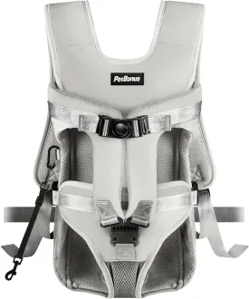 PetBonus Pet Front Dog Carrier Backpacks, Adjustable Pet Backpack, Legs Out Easy-fit Puppy Chest Carrier for Medium Small Dogs, Hands Free for Hiking, Cycling (Grey, M)