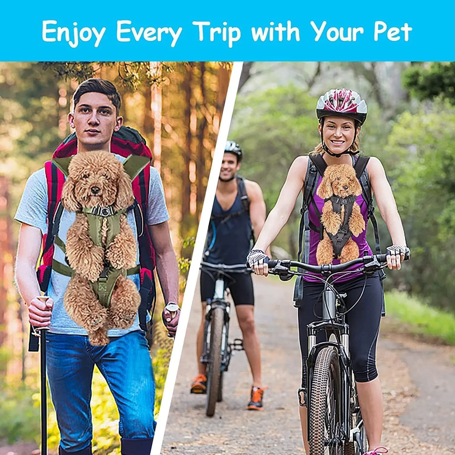 PetBonus Pet Front Dog Carrier Backpacks, Adjustable Pet Backpack, Legs Out Easy-fit Puppy Chest Carrier for Medium Small Dogs, Hands Free for Hiking, Cycling (Grey, M)