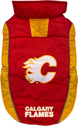 Pets First NHL Calgary Flames Puffer Vest for Dogs & Cats, Size Small.Warm, Cozy, and Waterproof Dog Coat, for Small and Large Dogs/Cats. Best NHL Licensed PET Warming Sports Jacket