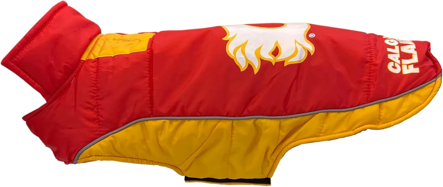 Pets First NHL Calgary Flames Puffer Vest for Dogs & Cats, Size Small.Warm, Cozy, and Waterproof Dog Coat, for Small and Large Dogs/Cats. Best NHL Licensed PET Warming Sports Jacket