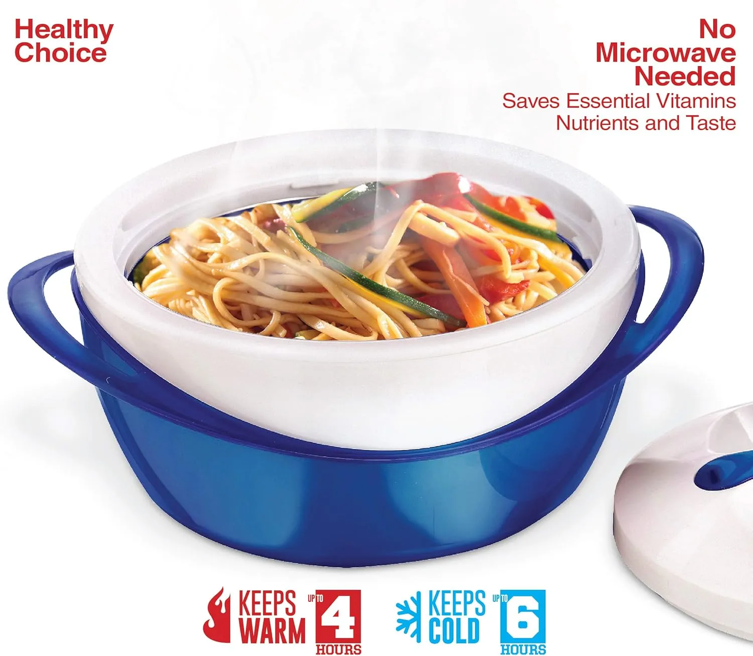Pinnacle Large Insulated Casserole Dish with Lid 3.6 qt. Elegant Hot Pot Food Warmer/Cooler -Thermal Soup/Salad Serving Bowl Stainless Steel Hot Food ContainerBest Gift Set for Moms Holidays Blue