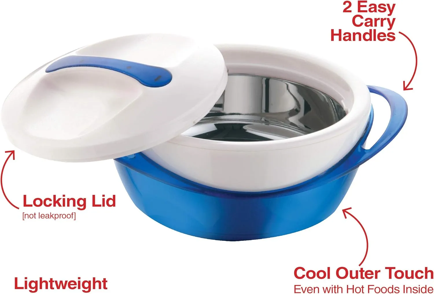 Pinnacle Large Insulated Casserole Dish with Lid 3.6 qt. Elegant Hot Pot Food Warmer/Cooler -Thermal Soup/Salad Serving Bowl Stainless Steel Hot Food ContainerBest Gift Set for Moms Holidays Blue