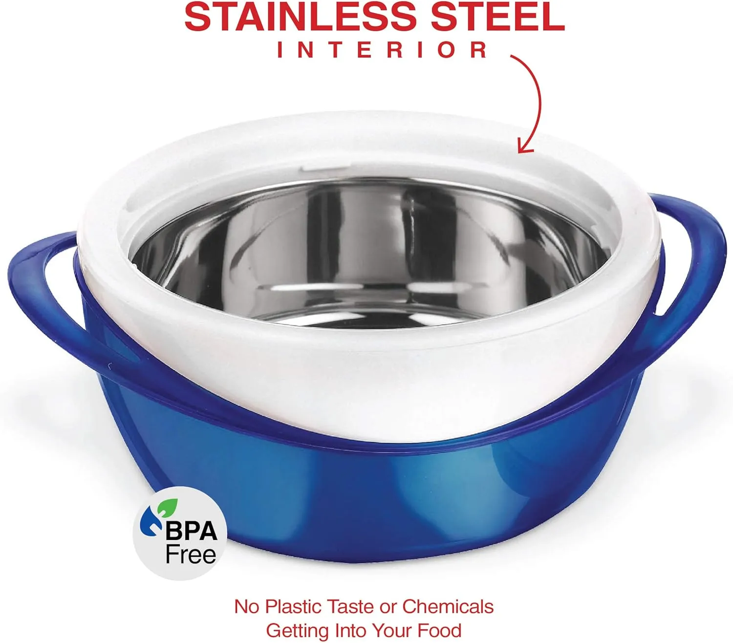 Pinnacle Large Insulated Casserole Dish with Lid 3.6 qt. Elegant Hot Pot Food Warmer/Cooler -Thermal Soup/Salad Serving Bowl Stainless Steel Hot Food ContainerBest Gift Set for Moms Holidays Blue