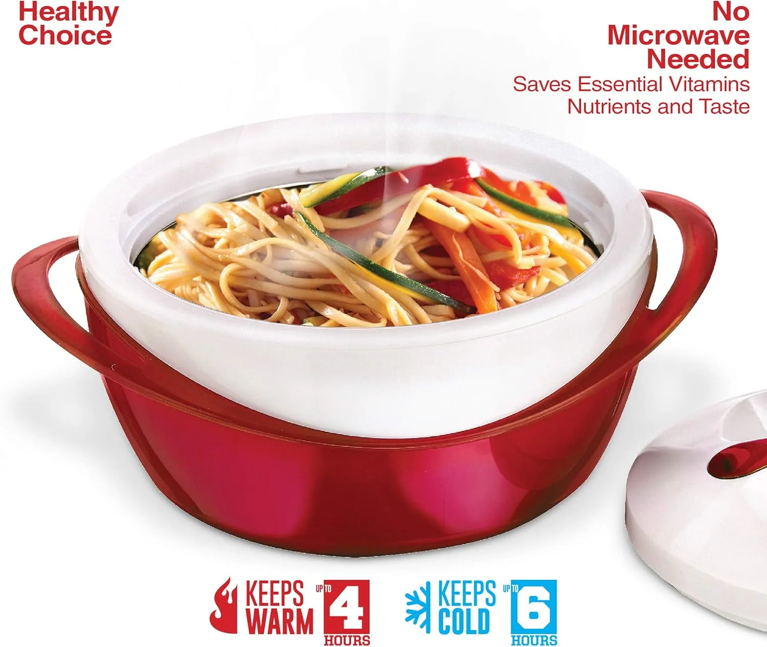 Pinnacle Large Insulated Casserole Dish with Lid 3.6 qt. Elegant Hot Pot Food Warmer/Cooler -Thermal Soup/Salad Serving Bowl Stainless Steel Hot Food ContainerBest Gift Set for Moms Holidays Red