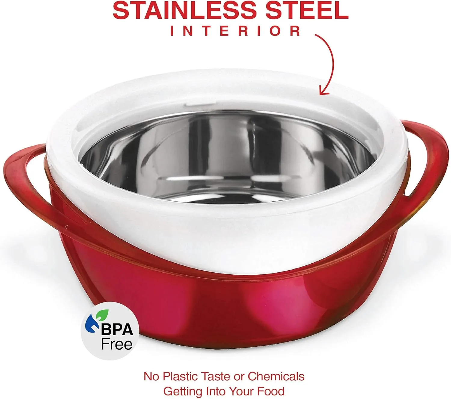 Pinnacle Large Insulated Casserole Dish with Lid 3.6 qt. Elegant Hot Pot Food Warmer/Cooler -Thermal Soup/Salad Serving Bowl Stainless Steel Hot Food ContainerBest Gift Set for Moms Holidays Red