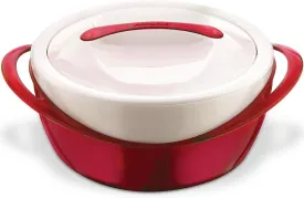 Pinnacle Large Insulated Casserole Dish with Lid 3.6 qt. Elegant Hot Pot Food Warmer/Cooler -Thermal Soup/Salad Serving Bowl Stainless Steel Hot Food ContainerBest Gift Set for Moms Holidays Red