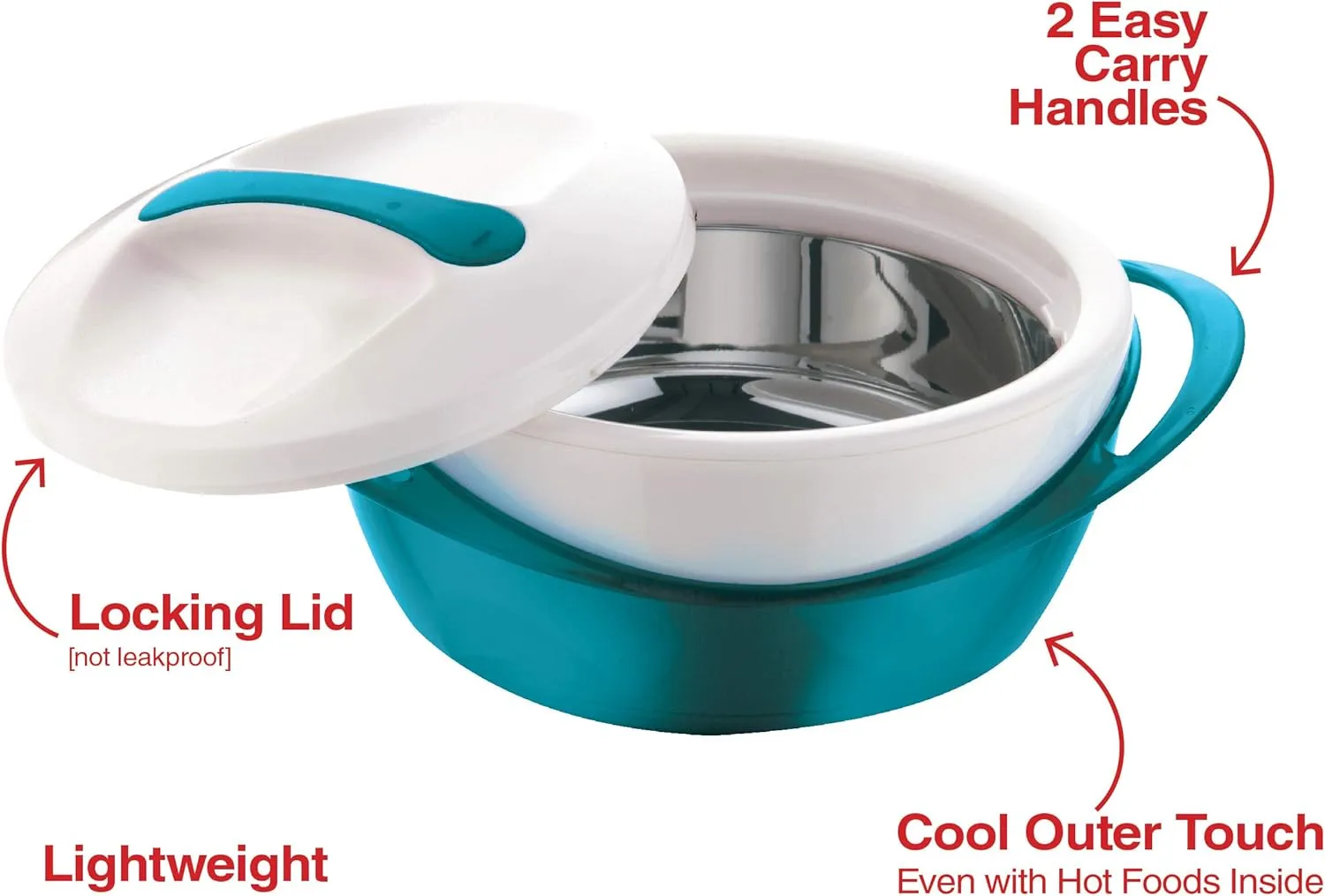 Pinnacle Large Insulated Casserole Dish with Lid 3.6 qt. Elegant Hot Pot Food Warmer/Cooler -Thermal Soup/Salad Serving Bowl Stainless Steel Hot Food ContainerBest Gift Set for Moms, Holidays - Teal