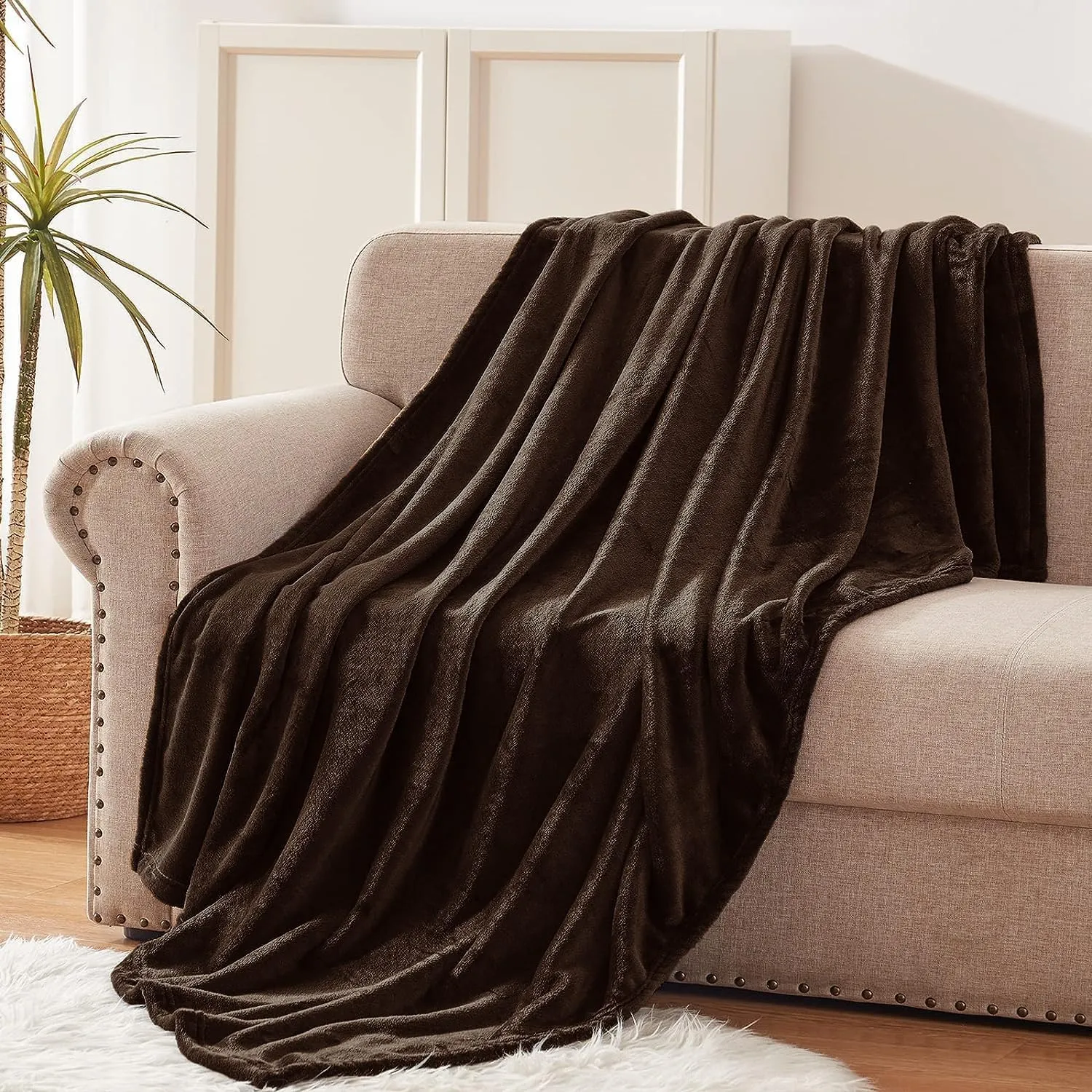 Polar Fleece Throw Blanket for Couch, Twin Bed, Chair, Kids, Adults, Pets 50x60 Soft Cozy Reversible Throw Blanket (Chocolate Brown)