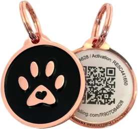Premium QR Code Pet ID Tags - Dog Tags and Cat Tags, Connect to Online Pet Profile, Receive Instant Scanned Tag Location Email Alert(Rose Gold Black Paw)
