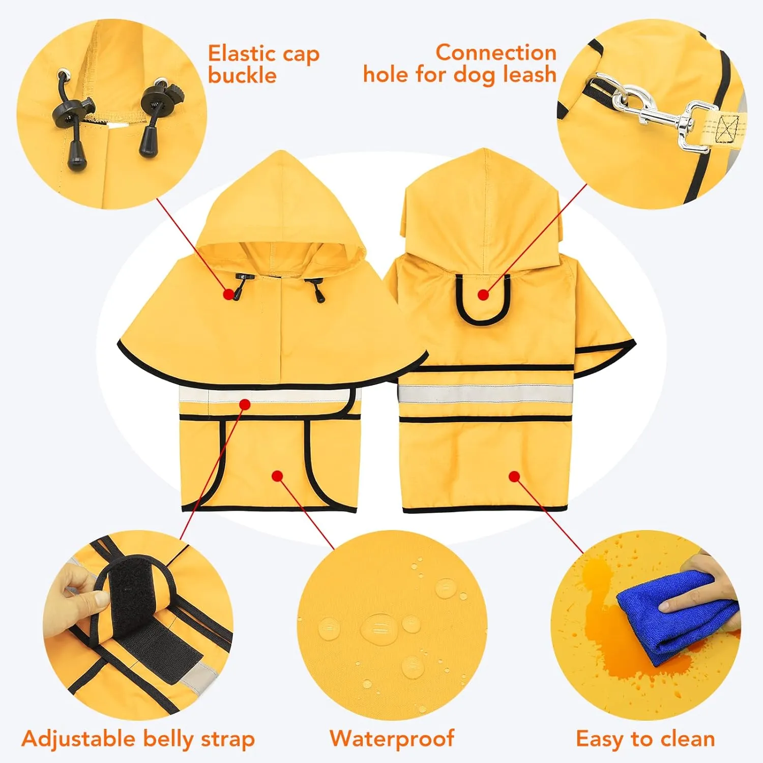 Reflective Waterproof Dog Raincoat - Lightweight Dog Rain Jacket with Hooded, Adjustable Pet Rain Coat Poncho Slicker for Dog Walking (Large, Yellow)
