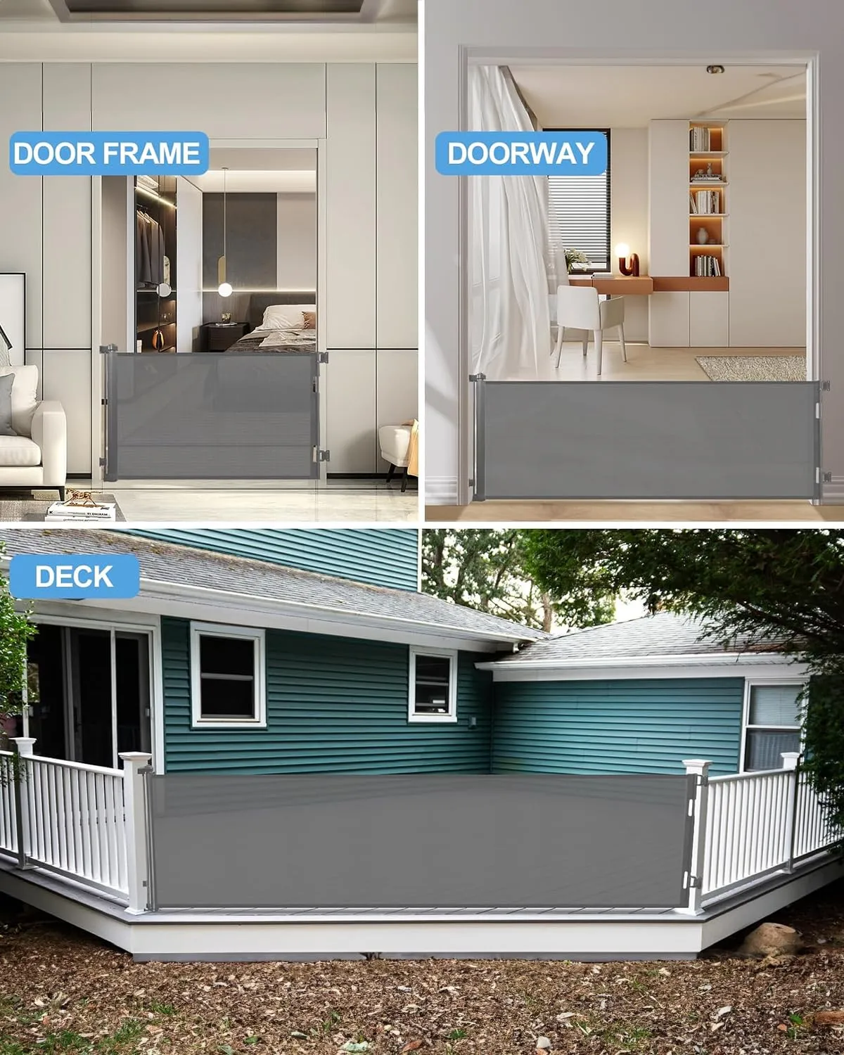 Retractable Baby Gate,Mesh Baby Extra Wide Gate,Extra Long Dog Gate,33" Tall,Large Extends up to 118" Wide,Child Safety Extra Large Gate for Doorways, Stairs, Indoor/OutdoorGrey,33"x118"