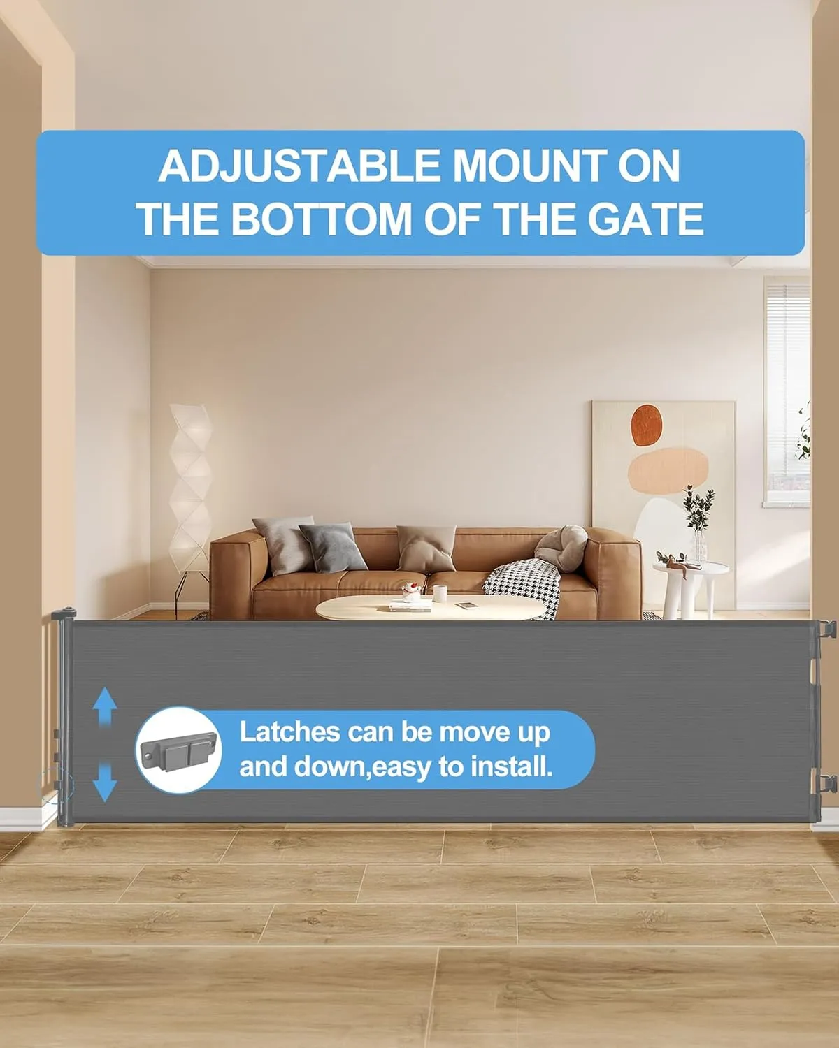 Retractable Baby Gate,Mesh Baby Extra Wide Gate,Extra Long Dog Gate,33" Tall,Large Extends up to 118" Wide,Child Safety Extra Large Gate for Doorways, Stairs, Indoor/OutdoorGrey,33"x118"