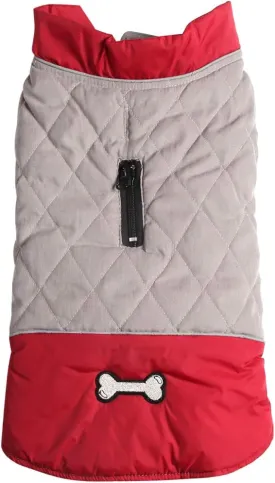 Reversible Dog Coats for Small Dogs Waterproof Warm Puppy Jacket for Cold Winter,Red and Grey XS