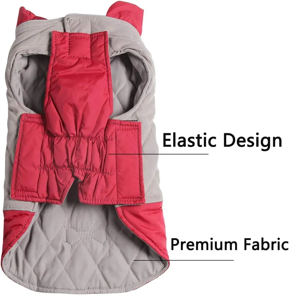 Reversible Dog Coats for Small Dogs Waterproof Warm Puppy Jacket for Cold Winter,Red and Grey XS