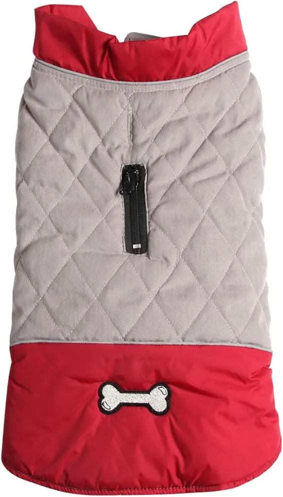 Reversible Dog Coats for Small Dogs Waterproof Warm Puppy Jacket for Cold Winter,Red and Grey XS