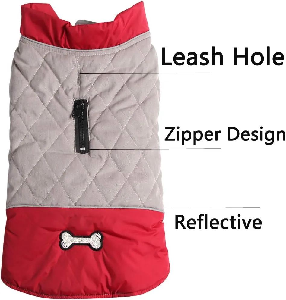 Reversible Dog Coats for Small Dogs Waterproof Warm Puppy Jacket for Cold Winter,Red and Grey XS