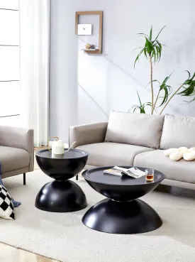 Round Coffee Side Tables with Movable Table Top and Cat Bed, Multifunctional and Elegant Design, Matt Black
