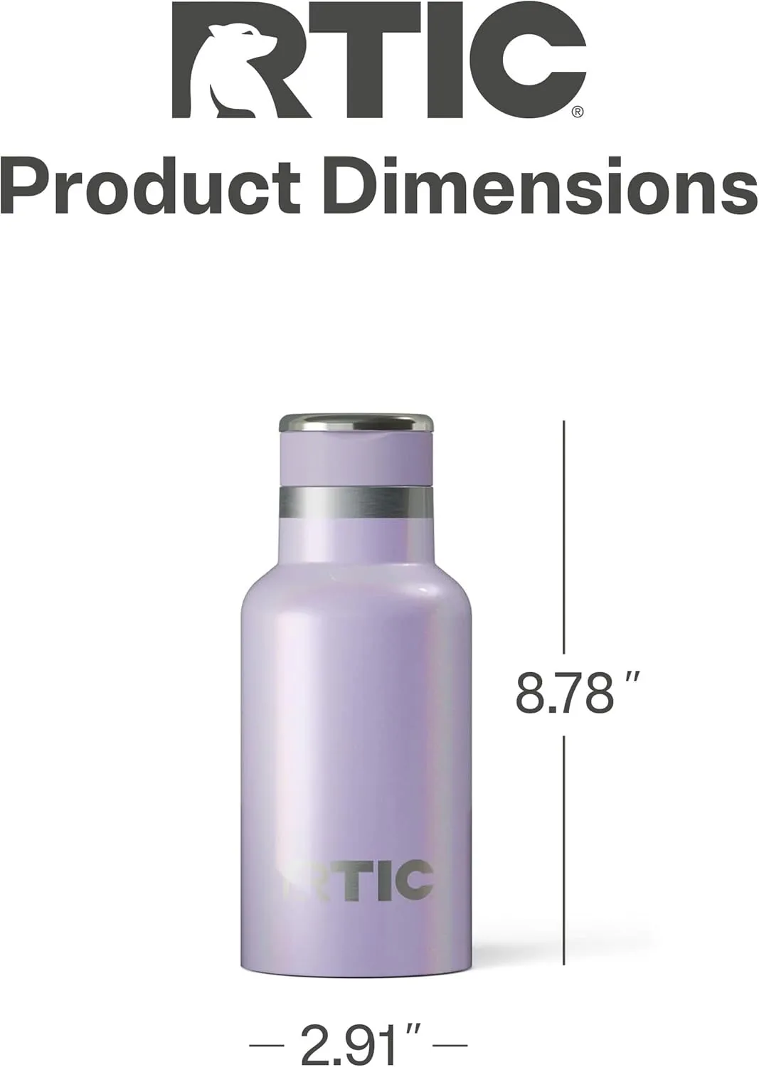 RTIC Little Journey Bottle with Straw, Insulated, Stainless Steel, Metal, Double Wall Vacuum-Insulation, Ceramic-Lined, Leak-Proof Lid, BPA-Free Water Flask for Sports, Travel, Lavender Glitter