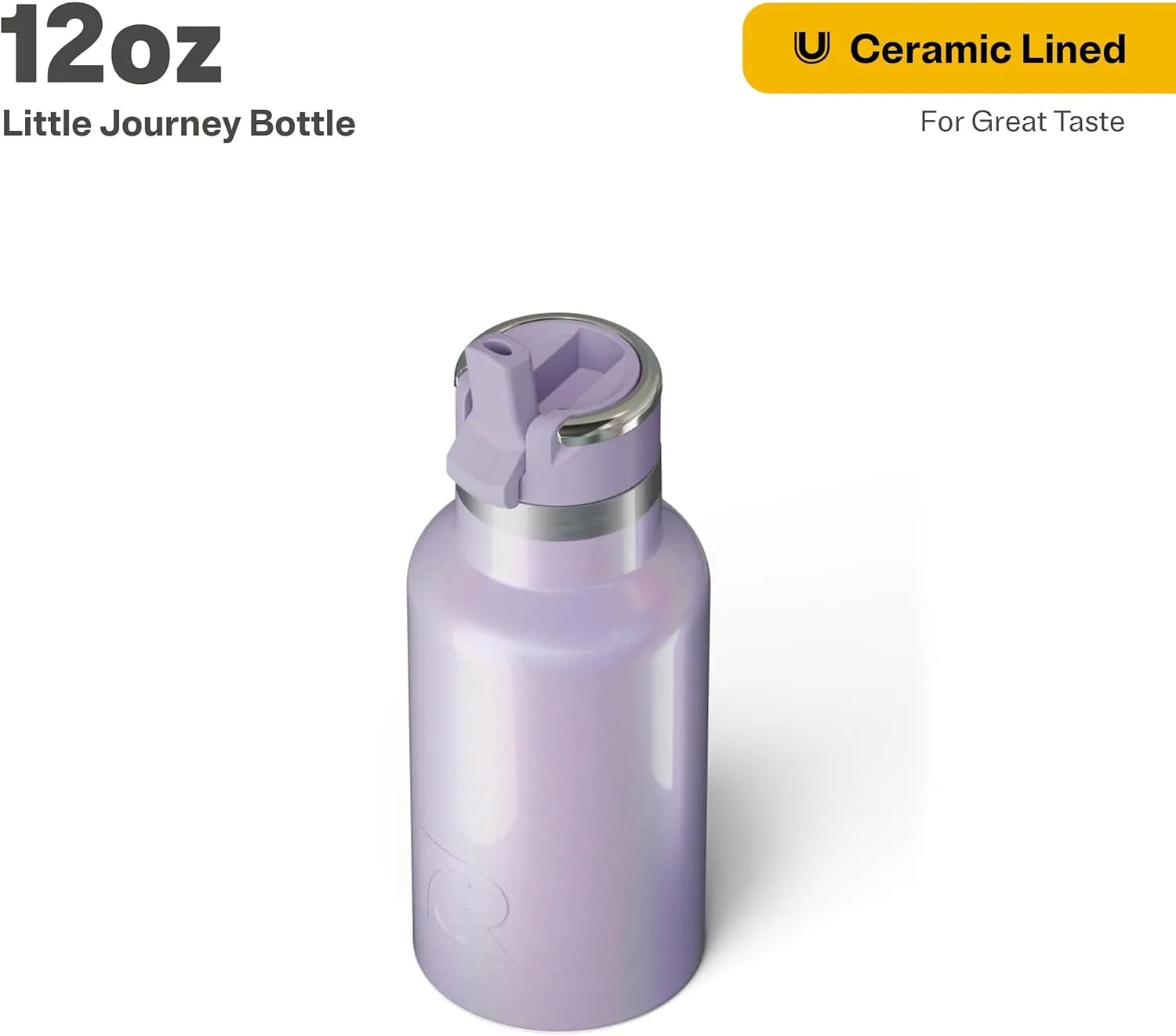 RTIC Little Journey Bottle with Straw, Insulated, Stainless Steel, Metal, Double Wall Vacuum-Insulation, Ceramic-Lined, Leak-Proof Lid, BPA-Free Water Flask for Sports, Travel, Lavender Glitter