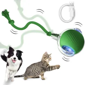 Smart Interactive Cat Toy - Automatic Moving Ball with 3 Modes, Motion Activated Self-Rolling with Long Tail & LED - Enrichment for Bored Indoor Cats (Green)
