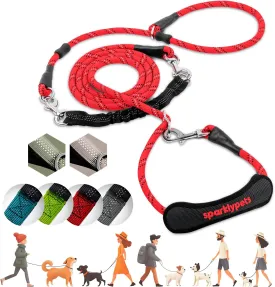 SparklyPets Multifunctional Bungee Hands Free Leash with Detachable Slip Lead  Crossbody & Waist Leash for Dog Walking, Medium & Large Breeds (Red)