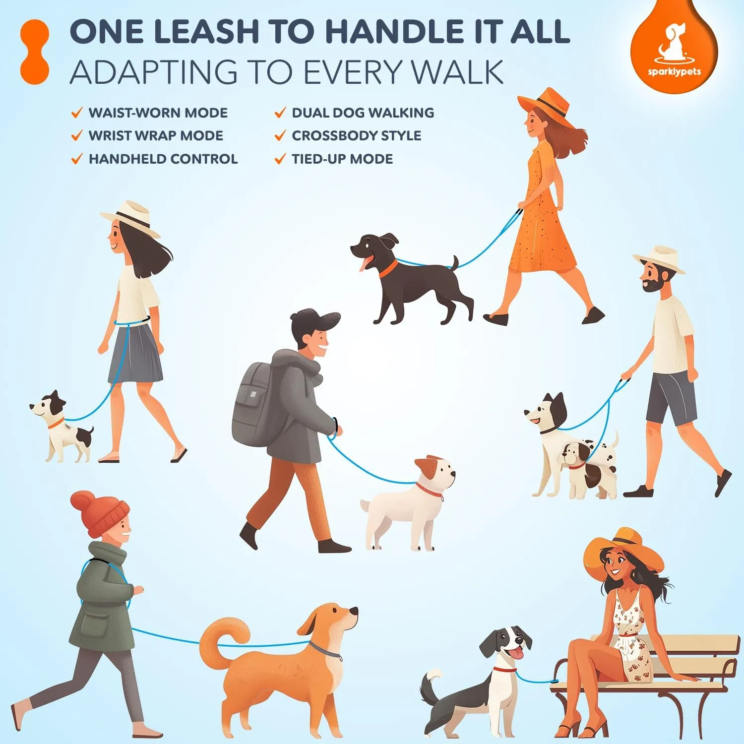 SparklyPets Multifunctional Bungee Hands Free Leash with Detachable Slip Lead  Crossbody & Waist Leash for Dog Walking, Medium & Large Breeds (Red)