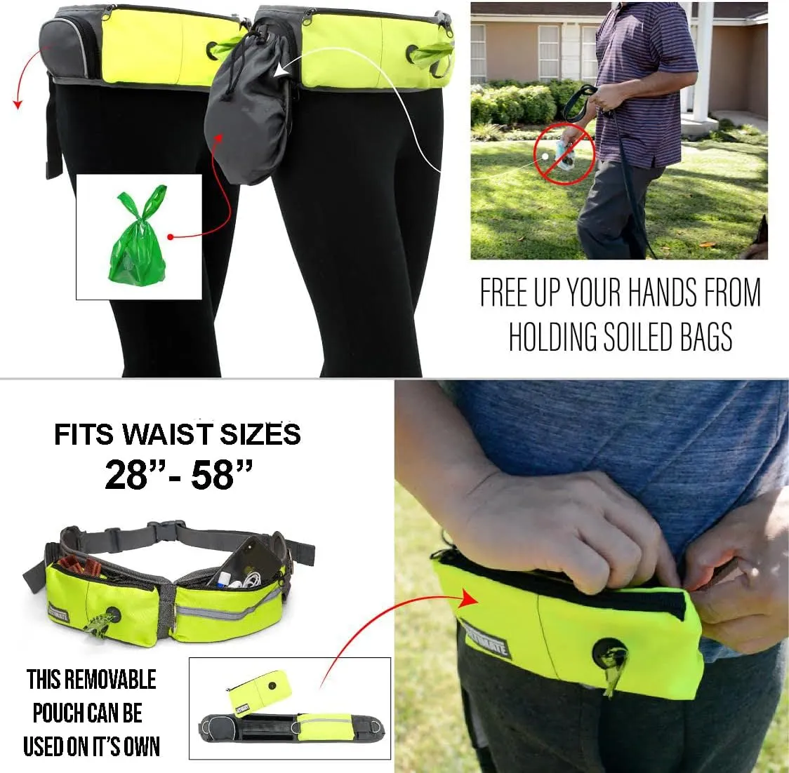 TAKSIN The Ultimate Hands Free Dog Leash for Walking Running Hiking Training, Reflective Bungee Leash, Treat Holder, Poop Bag Dispenser for Small Medium Large Dogs (Yellow Deluxe Pack)