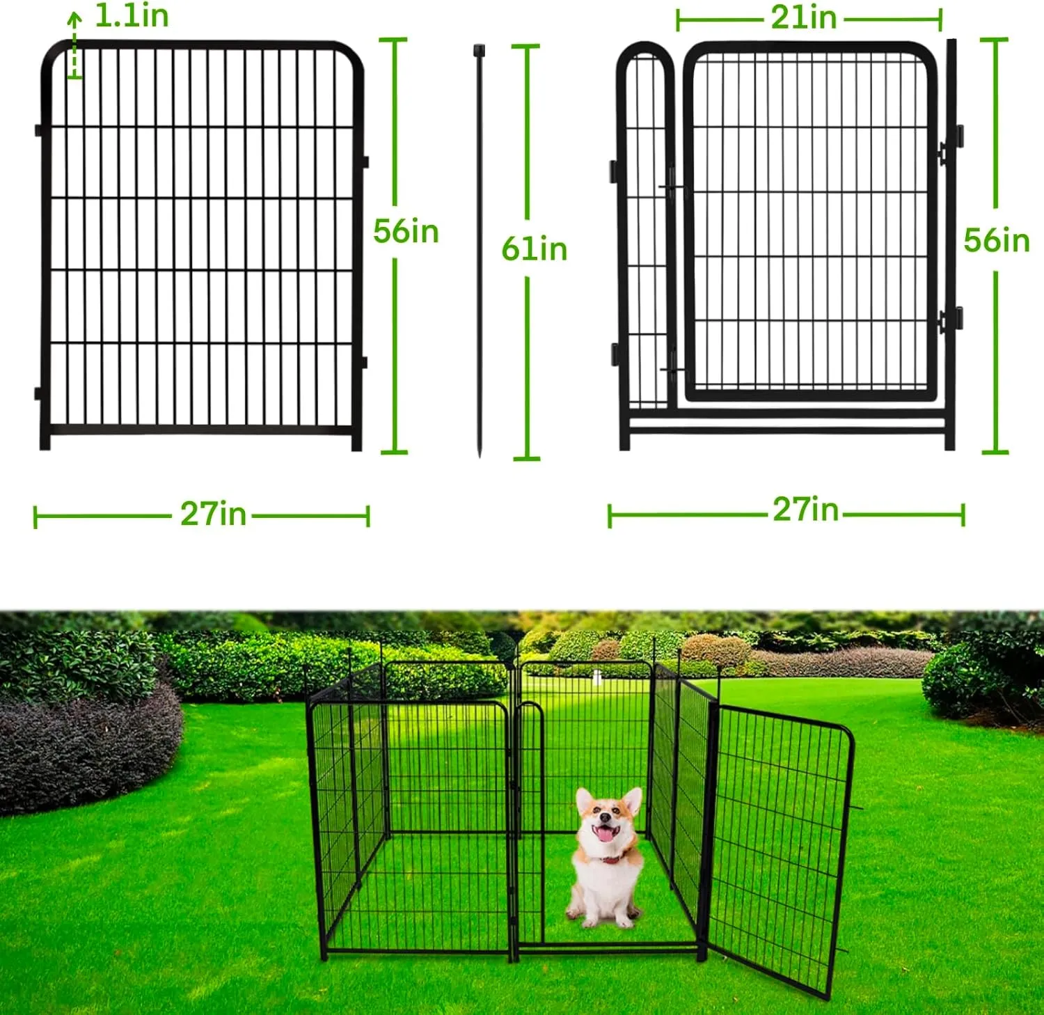 Tall Garden Fences and Borders for Dogs, 4.6ft High Dog Fence, 6 Panels Total 13.3 Ft Long, Gate 21 inches Wide with Low Sills. Modular Fencing, Dog Fence Outdoor for Yard