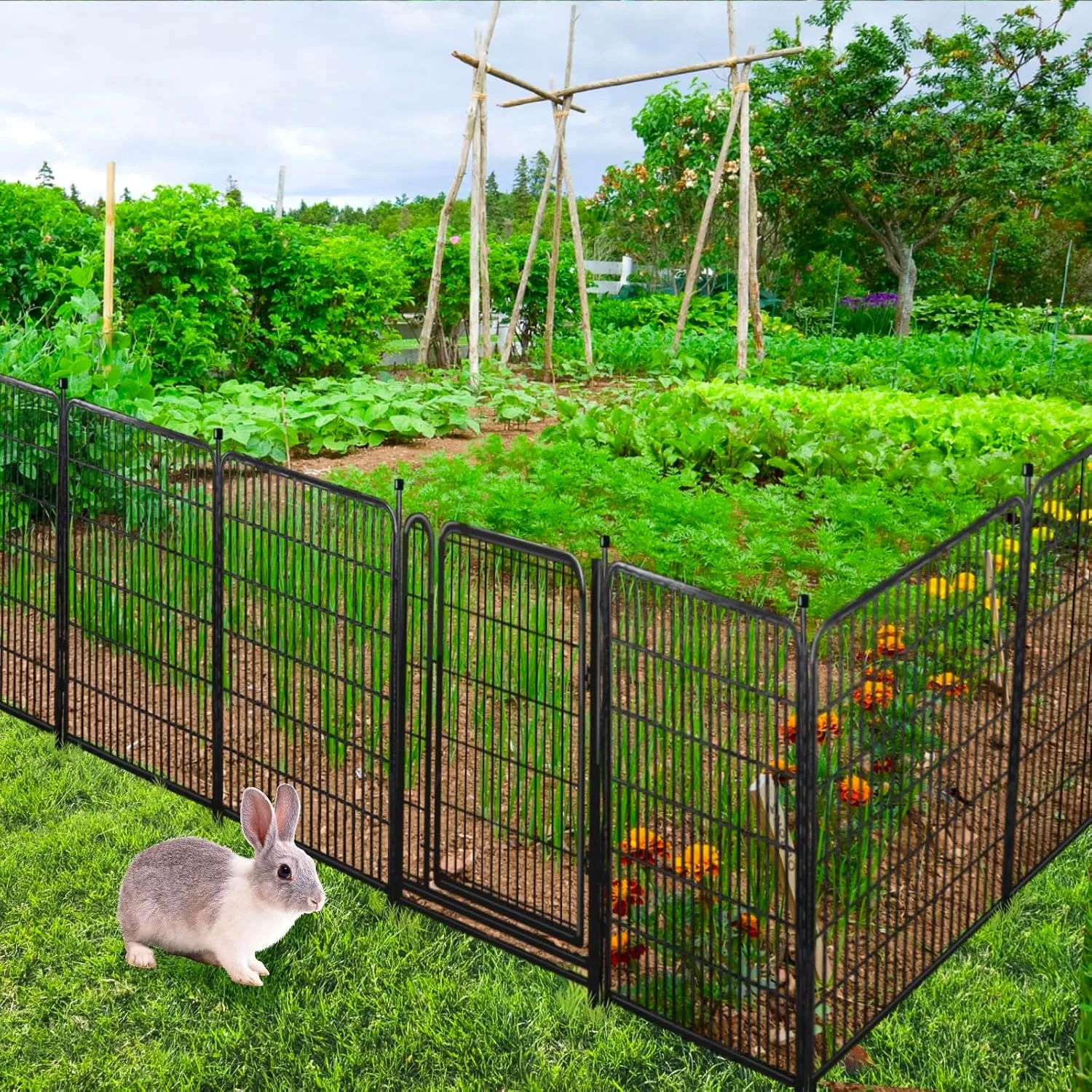 Tall Garden Fences and Borders for Dogs, 4.6ft High Dog Fence, 6 Panels Total 13.3 Ft Long, Gate 21 inches Wide with Low Sills. Modular Fencing, Dog Fence Outdoor for Yard