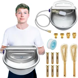 Tessco 2 Sets 4. 5l /152oz Extra Large Automatic Horse Waterer Kit Stainless Steel Automatic Dog Water Dispenser Water Bowl for Livestock Farm Animals with Pipe Connector Adapter