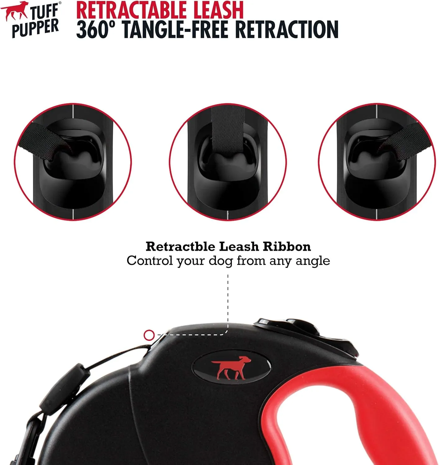 Tuff Pupper Heavy Duty Retractable Dog Leash | 16 ft Dog Leash with Reflective Stitching for Nighttime Safety | One Button Lock and Release | Comfortable Hand Grip | for Dogs Up to 120 lbs