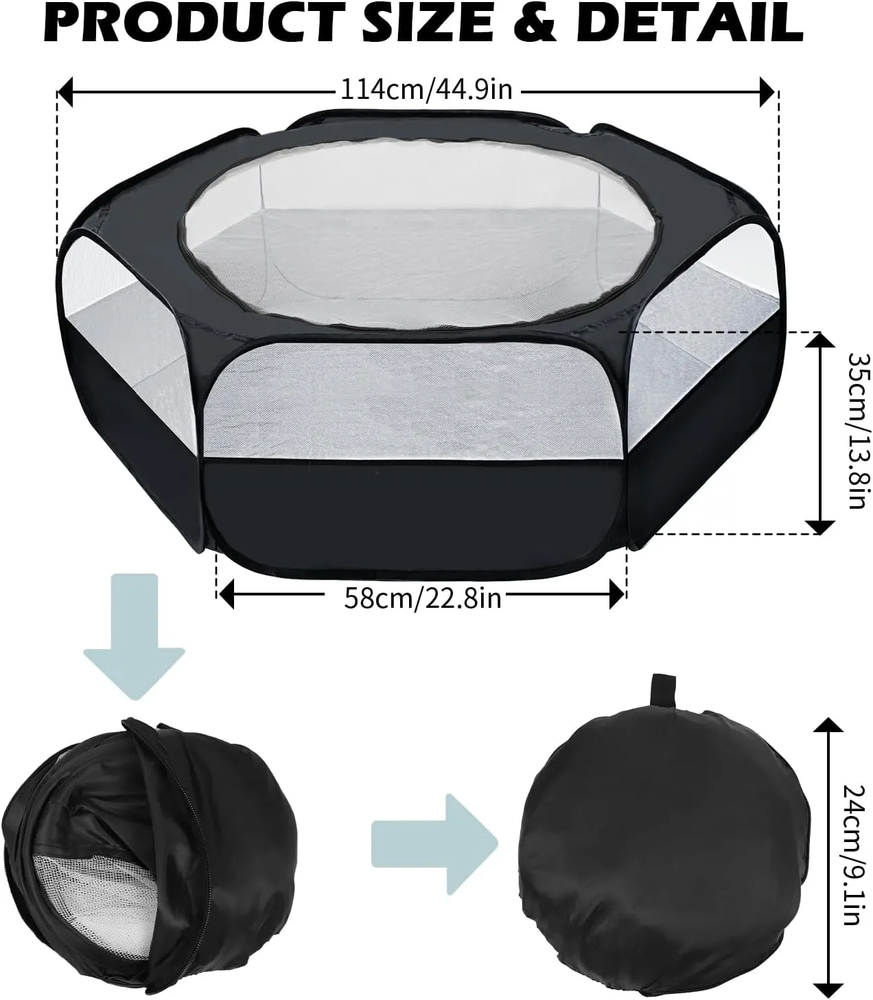 UWE Small Animal Playpen, Chicken Brooder Box with Cover Top, Portable Outdoor Exercise Pet Cage Tent, Waterproof Breathable Pet playpen Indoor for Chick Ktiien Bunny Hamster Guinea Pig, Black