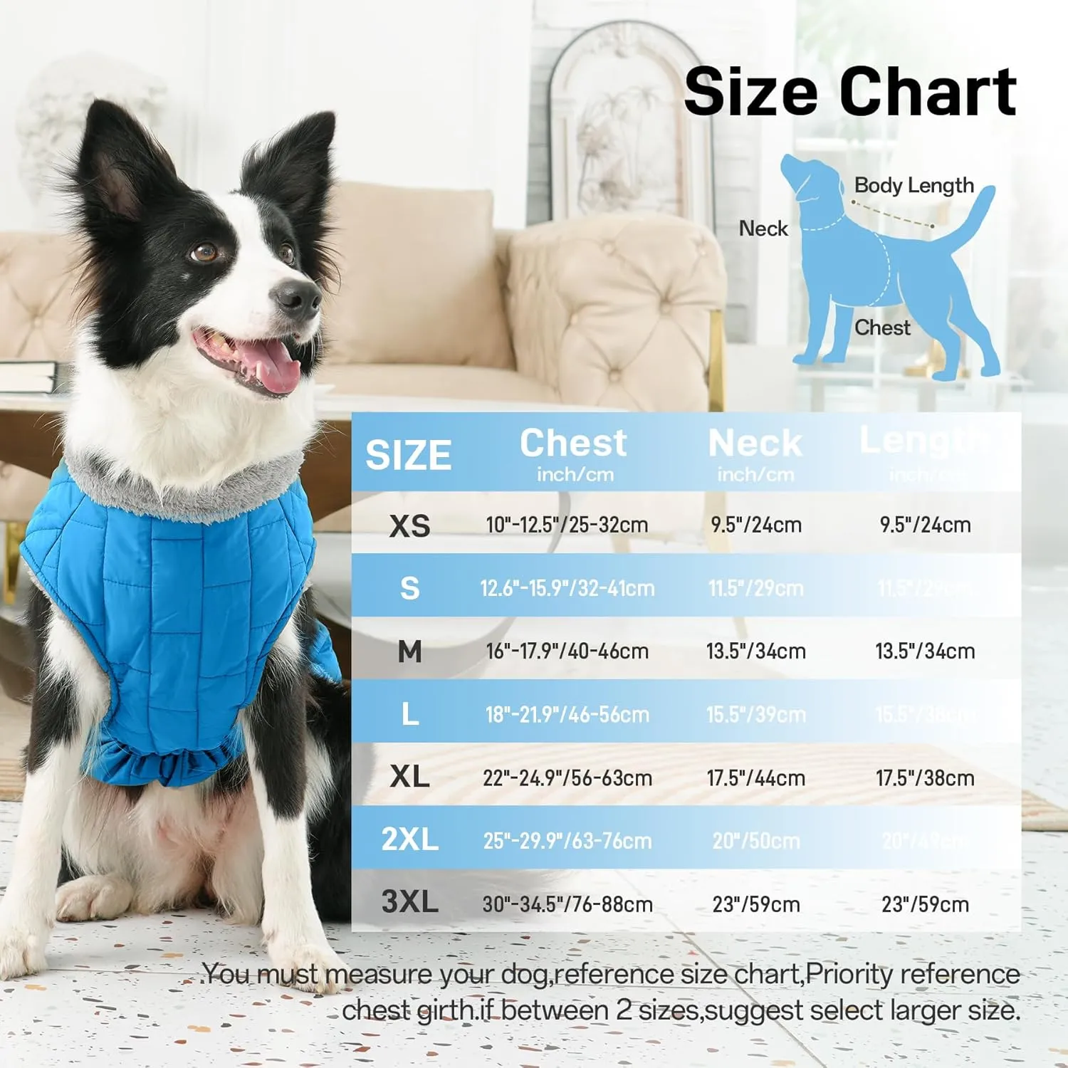 Warm Fleece Dog Coats with Durable Harness Buitl in D-Ring,Waterproof Doggie Jacket for Medium Dogs,Dog Vest for Cold Winter,Light Blue XL