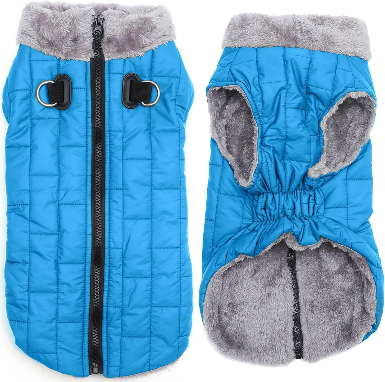 Warm Fleece Dog Coats with Durable Harness Buitl in D-Ring,Waterproof Doggie Jacket for Medium Dogs,Dog Vest for Cold Winter,Light Blue XL