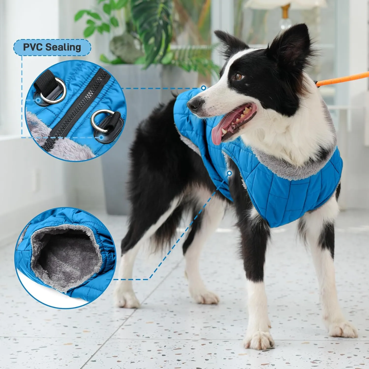 Warm Fleece Dog Coats with Durable Harness Buitl in D-Ring,Waterproof Doggie Jacket for Medium Dogs,Dog Vest for Cold Winter,Light Blue XL