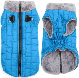 Warm Fleece Dog Coats with Durable Harness Buitl in D-Ring,Waterproof Doggie Jacket for Medium Dogs,Dog Vest for Cold Winter,Light Blue XL