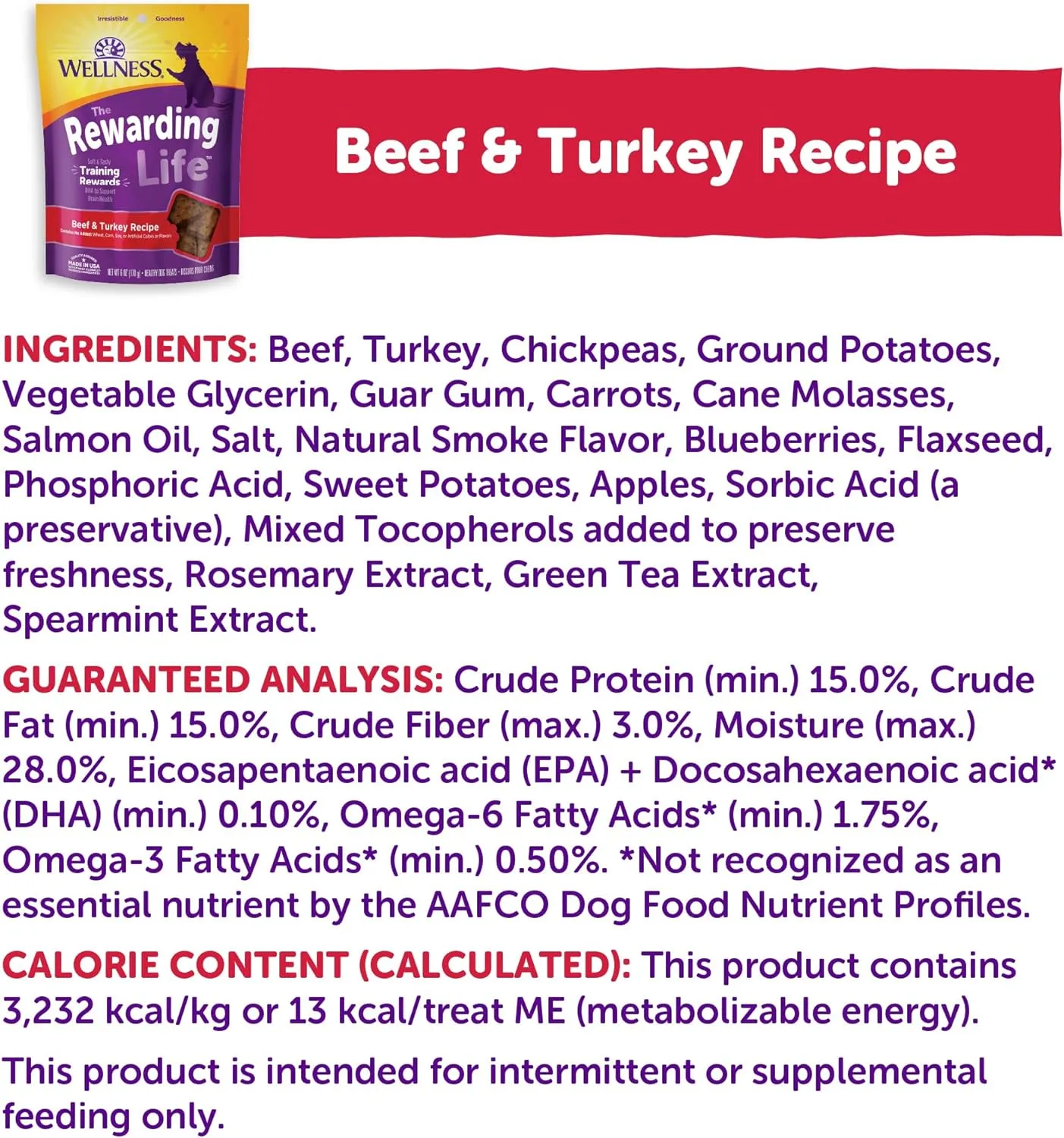 Wellness Rewarding Life Dog Treats, Natural, Training Treat, Grain Free, Soft Beef & Turkey (6 Ounce bag)