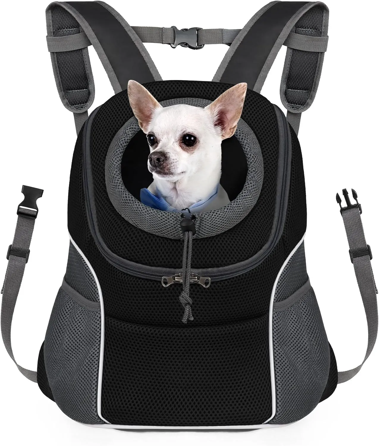 WOYYHO Pet Dog Carrier Backpack Small Dog Front Backpack Ventilated Dog Carrier Back Pack with Storage Pockets, Adjustable Straps & Safety Belt for Travel Hiking Outdoor (Size L: 10-14 lbs, Black)